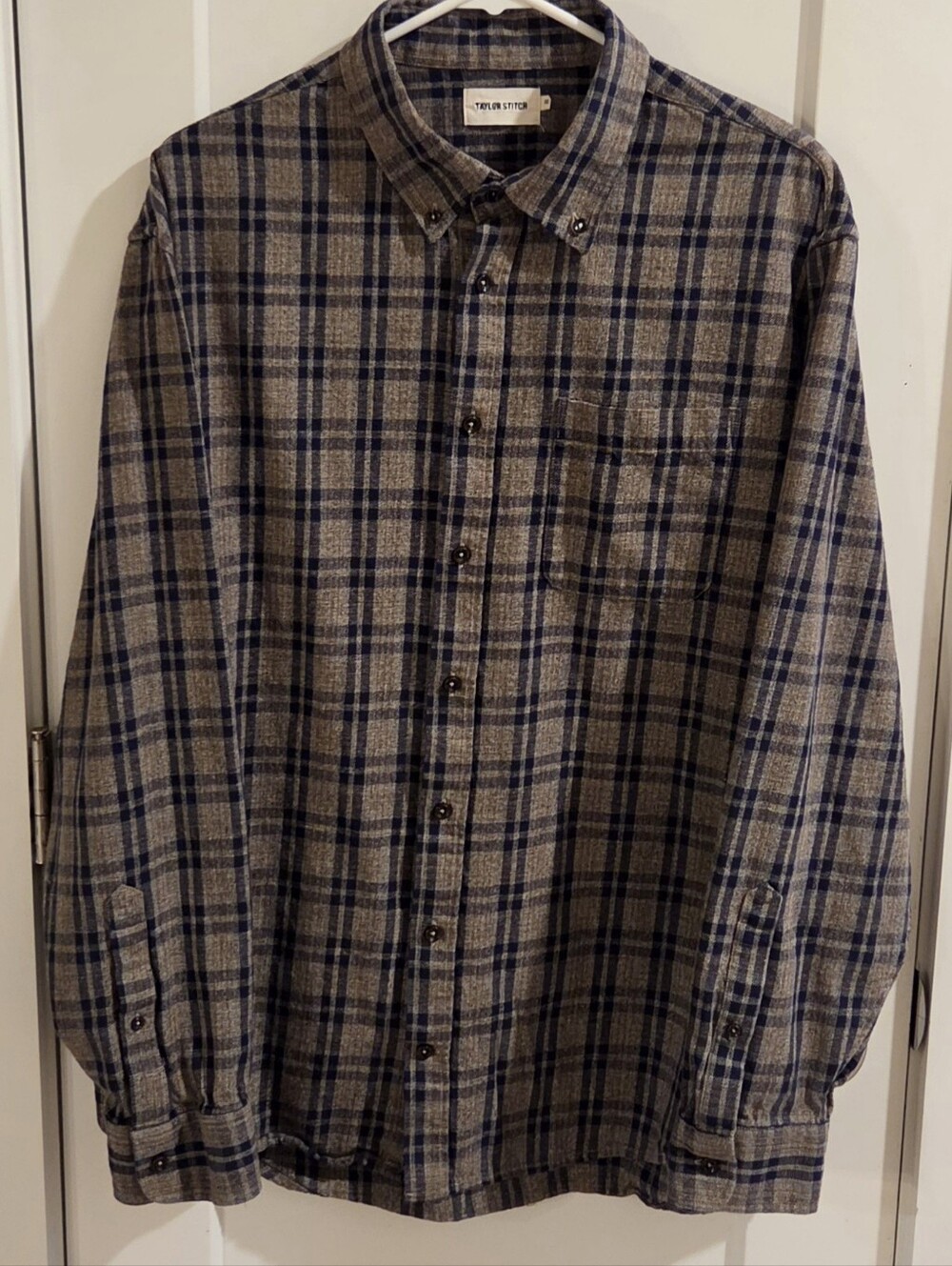 Taylor Stitch The Jack Button-Down Flannel Shirt Size 46 XL - Navy & Tan Brown